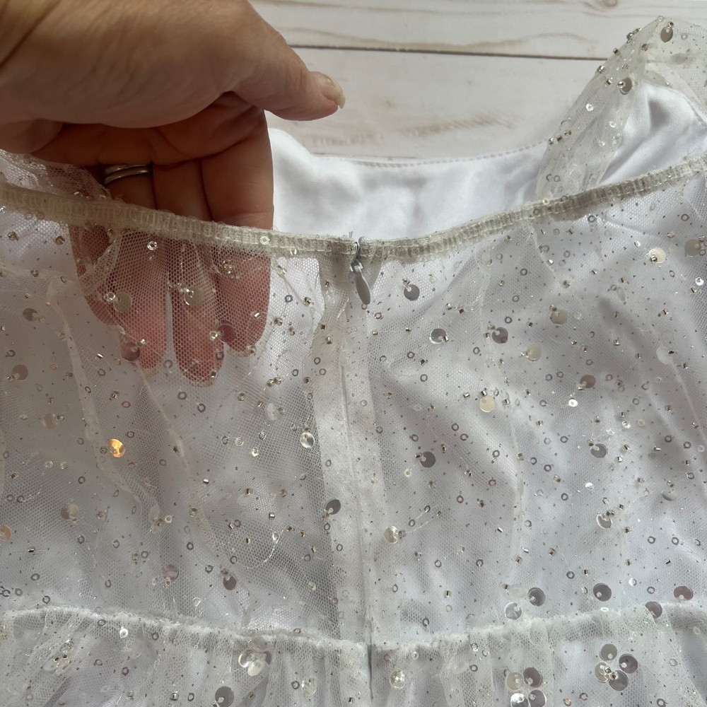 Lucy in the Sky White w Sequin Overlay Mini Dress | Size M | Sparkly Party Dress - Picture 8 of 10